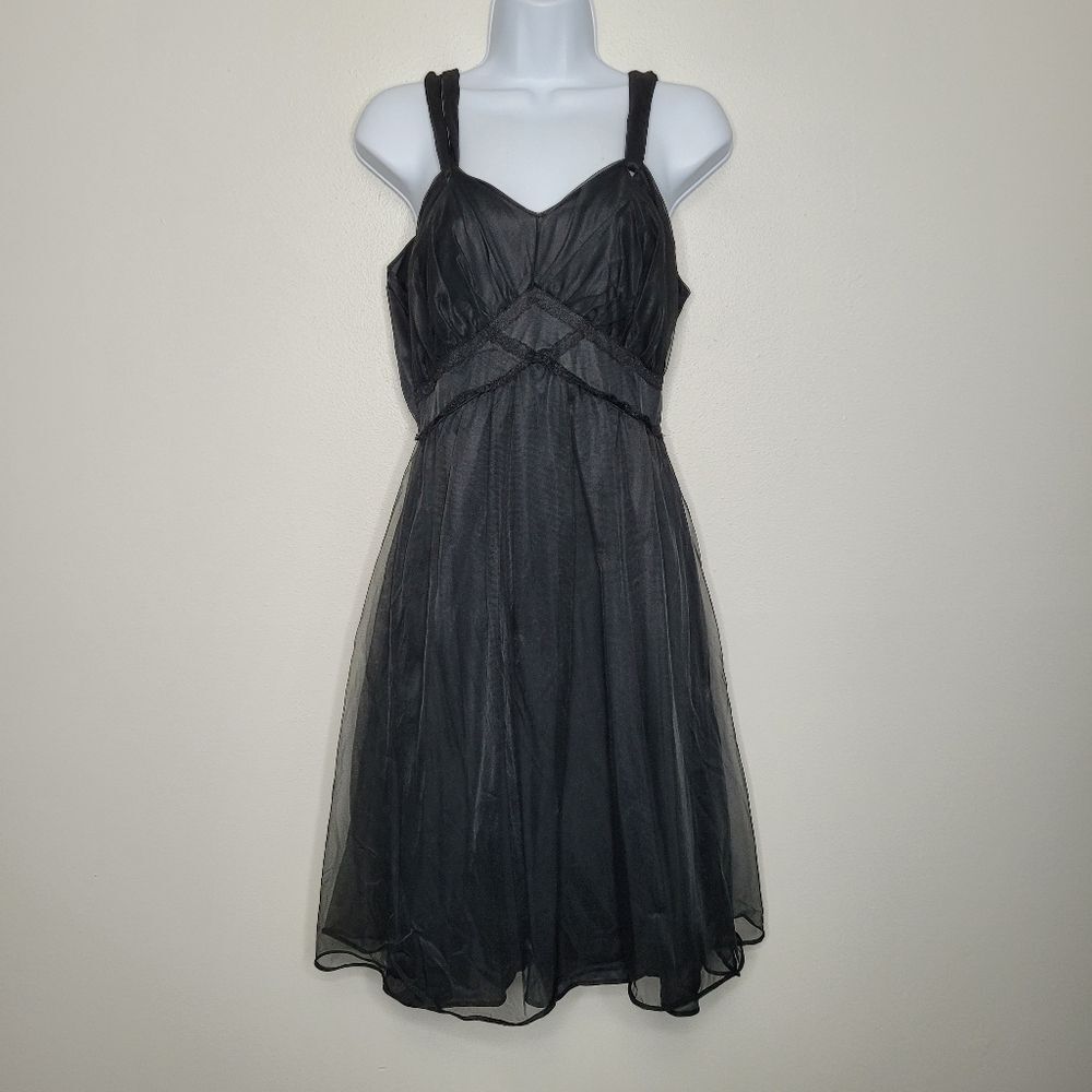 Vintage Snowdon black nylon lace goth 60s seductive old Hollywood slip Med